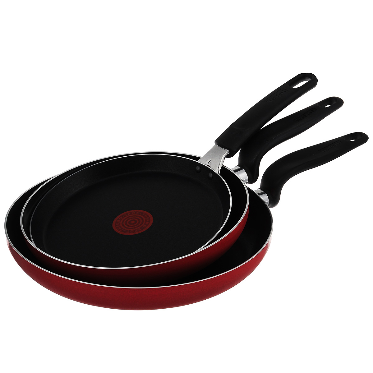 Набор сковородок Tefal Tulip, с антипригарным покрытием, цвет: красный, 3 предмета9100018567/4146820 Набор сковородок Tefal Tulip, с антипригарным покрытием, цвет: красный, 3 предмета9100018567/4146820Набор сковородок Tefal Tulip состоит из 3 сковородок разного диаметра, одна из которых блинная и изготовлен из высококачественного алюминия с безопасным антипригарным покрытием Resist Plus. С таким покрытием пища не пригорает и посуда легко моется. Не содержит PFOA. Уникальный индикатор нагрева Thermo Spot вовремя подскажет когда дно достигло оптимальной для приготовления температуры. Благодаря прочному дну Durabase происходит идеальное и равномерное распределение тепла.Ручки эргономичной формы изготовлены из бакелита. Внешнее покрытие жаростойкое.Сковороды пригодны для газовых плит. Не подходят для индукционных плит. Можно мыть в посудомоечной машине. Диаметр блинной сковороды (по верхнему краю): 22 см.Высота стенки блинной сковороды: 2 см.Длина ручки блинной сковороды: 18 см.Толщина стенки: 3 мм. Толщина дна: 4 мм. Диаметр средней сковороды (по верхнему краю): 24 см.Высота стенки средней сковороды: 4,5 см.Длина ручки средней сковороды: 17 см.Толщина стенки: 3 мм. Толщина дна: 4 мм. Диаметр большой сковороды (по верхнему краю): 28 см.Высота стенки большой сковороды: 4,5 см.Длина ручки большой сковороды: 17 см.Толщина стенки: 3 мм. Толщина дна: 4 мм.