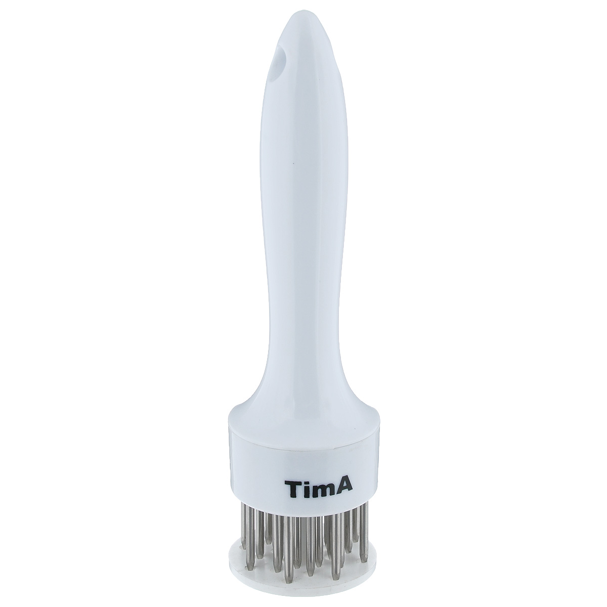 Тендерайзер TimA, цвет: белый, высота 19 см2012W Тендерайзер TimA, цвет: белый, высота 19 см2012WТендерайзер TimA - это ручной аппарат для приготовления высококачественных отбивных. Разрыхлитель выполнен из прочного пищевого пластика со стальными стержнями. В отличие от отбивки молотком, обработка мяса тендерайзером не нарушает структуру мяса и его внешний вид. Мясо прокалывается в сотнях мест острыми ножами тендерайзера, благодаря чему оно становится мягче. Отложив в сторону молоток для отбивания мяса, и воспользовавшись тендерайзером, вы убедитесь в том, что любое мясо без костей после разрыхления жарится гораздо быстрее и остается мягким и сочным.Можно мыть в посудомоечной машине.