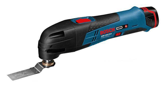 Аккумуляторный универсальный резак Bosch GOP 10,8 V-LI Professional060185800J Аккумуляторный универсальный резак Bosch GOP 10,8 V-LI Professional060185800JБудет полезен в столярных и плотничных работах: с его помощью легко соскрести старый клей, краску, герметик и смолу, удалить наплывы цементного раствора, срезать шляпки шурупов и гвоздей, отшлифовать филенки и мелкие погонажные изделия, отреставрировать половицы или подрезать плинтус.Функциональные особенности: Управляющая электроника;Встроенный индикатор заряда аккумулятора;Регулировка частоты вращения в диапазоне 5000-20000 колебаний в минутуКонструктивные особенности: Рукоятки с резиновым покрытием.