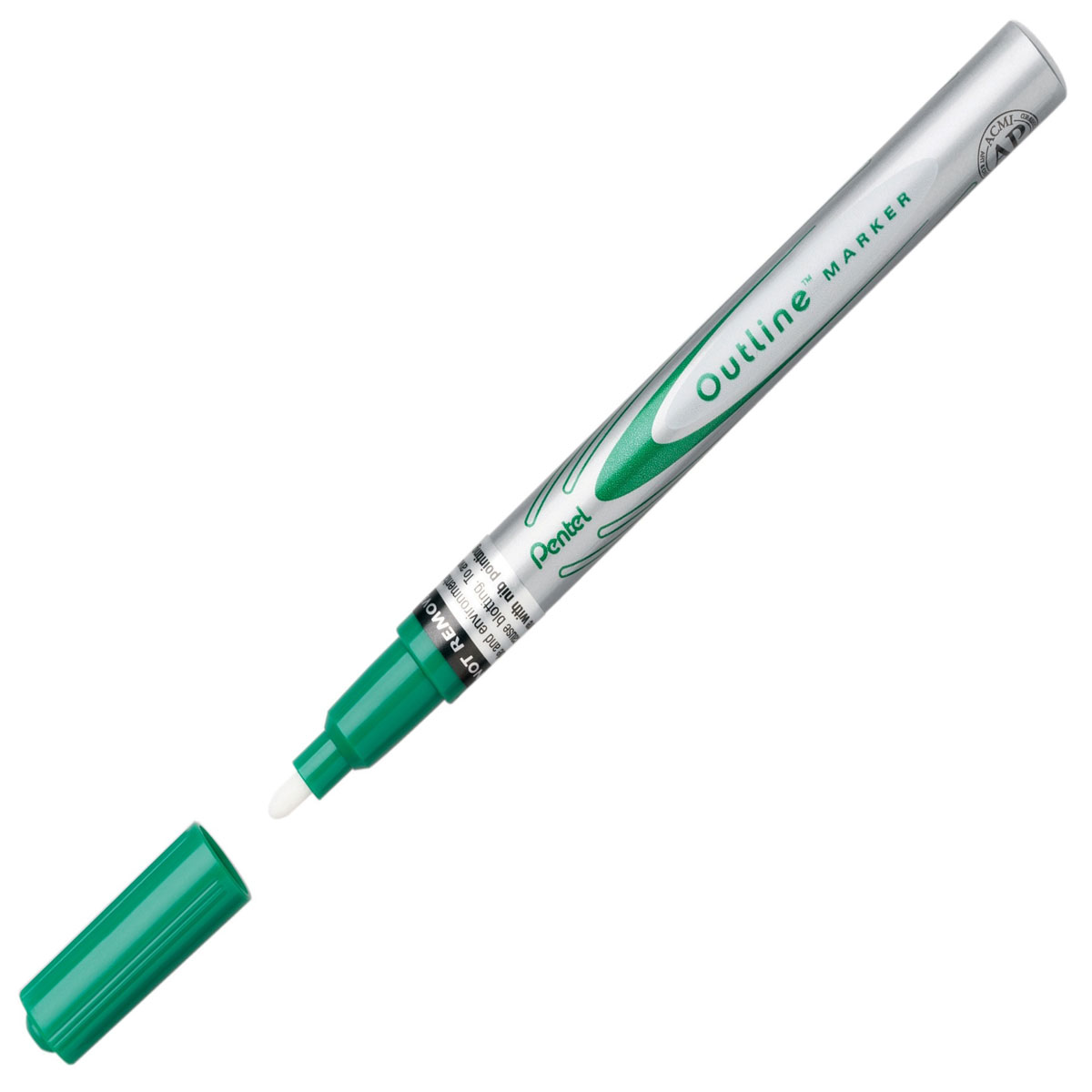 Pentel Маркер двухцветный Outline Marker, цвет: зеленый, серебряныйPMSP60-ZD Pentel Маркер двухцветный Outline Marker, цвет: зеленый, серебряныйPMSP60-ZDМаркер двуцветный Outline Marker с уникальной системой позволяет создать 2 линии разных цветов одним движением руки! Надежный волоконный наконечник образует среднюю серебристую линию, обрамленную с 2-х сторон цветными чернилами зеленого цвета. Толщина линии 2,6 мм. Двуцветный эффект наиболее заметен на шероховатых поверхностях: цветном или белом картоне, плотной бумаге.