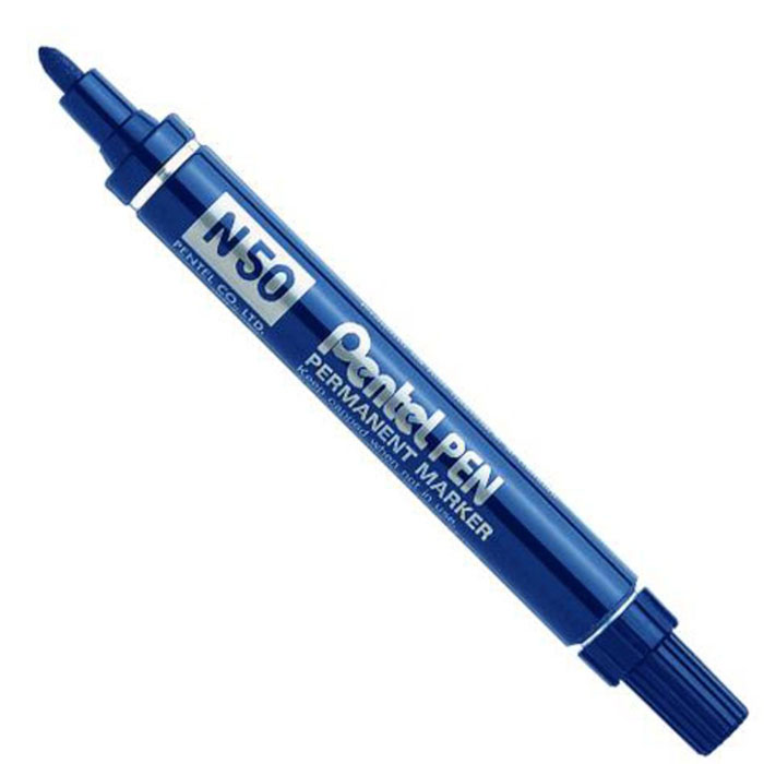 Pentel Маркер перманентный Pen N50 цвет синийPN50-C Pentel Маркер перманентный Pen N50 цвет синийPN50-CМаркер перманентный Pentel Pen N50 в металлическом корпусе идеально пишет на любых поверхностях - стекло, металл, резина, дерево, ткань. Диаметр стержня 4,3 мм.Маркер заправлен перманентными чернилами, они быстро высыхают, чернила свето- и влагостойкие. Надписи, сделанные этим маркером, устойчивы к истиранию.