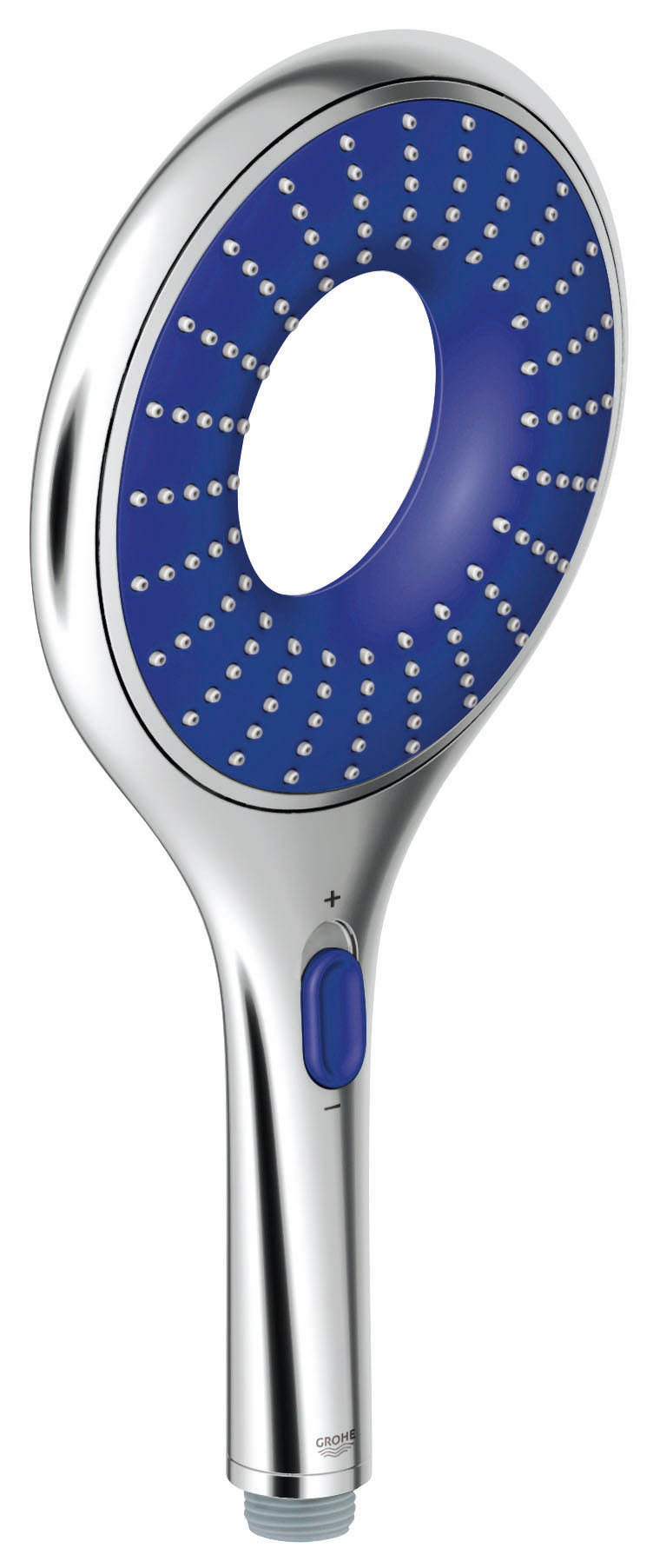 Ручной душ GROHE Rainshower Icon, цвет: хром, синий (27449000)27449000 Ручной душ GROHE Rainshower Icon, цвет: хром, синий (27449000)27449000Rain, SmartRain Эко функция - ограничение расхода воды Металлический угловой адаптер для комбинации ручного душа и душевого шланга GROHE EcoJoy - технология совершенного потока при уменьшенном расходе водыGROHE DreamSpray превосходный поток воды GROHE CoolTouch GROHE StarLight хромированная поверхностьС системой SpeedClean против известковых отложений Внутренний охлаждающий канал для продолжительного срока службы Универсальное крепление, подходящее к любому стандартному шлангуВидео по установке является исключительно информационным. Установка должна проводиться профессионалами!