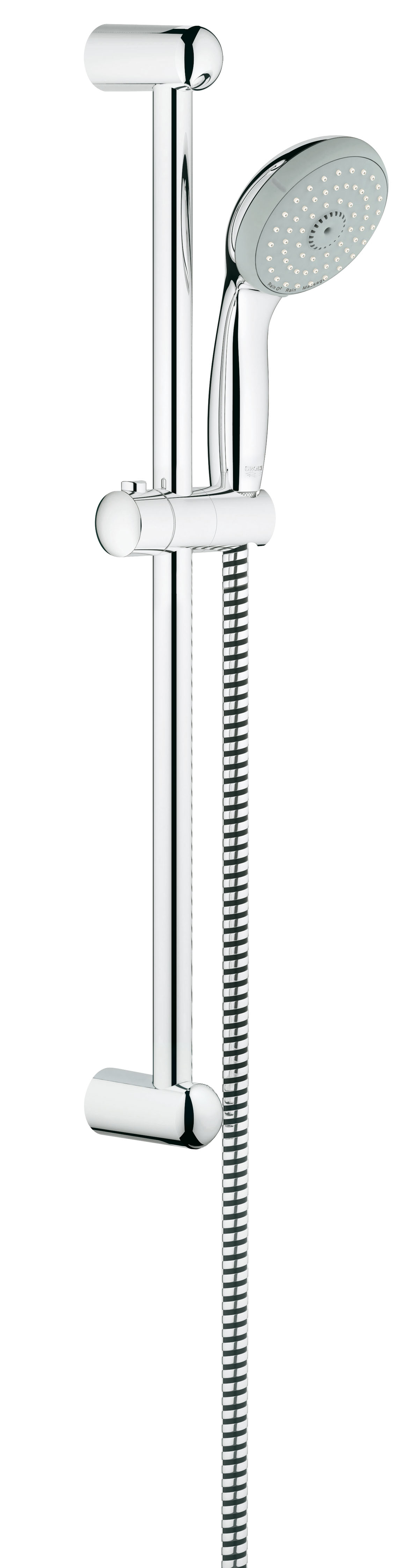 Душевой комплект GROHE New Tempesta, штанга 600мм. (27794000)27794000 Душевой комплект GROHE New Tempesta, штанга 600мм. (27794000)27794000GROHE New Tempesta 100: душевой гарнитур со штангой, с тремя режимами струи и глянцевым хромированным покрытием Этот душевой гарнитур из серии GROHE New Tempesta 100 станет эффектным акцентом в интерьере Вашей ванной комнаты. Износостойкое хромированное покрытие GROHE StarLight придает ручному душу, душевой штанге и шлангу восхитительный блеск, приковывающий взгляд, а также неприхотливость в уходе. Силиконовое кольцо ShockProof обеспечивает ручному душу защиту от повреждений в случае падения. В душевую головку встроена предотвращающая известкование система SpeedClean, благодаря которой для очищения силиконовых форсунок от известкового налета достаточно их бережно протереть. Наслаждайтесь расслабляющими водными процедурами в стиле спа, пользуясь тремя режимами струи, среди которых – GROHE Rain O?, создающий восхитительный, ласковый, насыщенный пузырьками воздуха поток воды, дарящий ощущение полного блаженства. Технология GROHE DreamSpray обеспечивает равномерное распределение воды через все форсунки. Привнесите элемент роскоши в атмосферу своей ванной комнаты с помощью этого высокофункционального душевого гарнитура со штангой. Особенности:Включает в себя: Душевая штанга, 600 мм (27 523 000) Душевой шланг Relexaflex 1750 мм 1/2? x 1/2? (28 154 000) GROHE DreamSpray превосходный поток воды GROHE StarLight хромированная поверхностьС системой SpeedClean против известковых отложений Внутренний охлаждающий канал для продолжительного срока службы ShockProof силиконовое кольцо, предотвращающееПовреждение поверхности при падении ручного душа Может использоваться с проточным водонагревателемВидео по установке является исключительно информационным. Установка должна проводиться профессионалами!