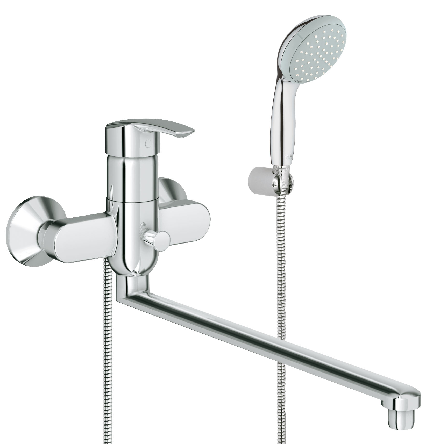 Универсальный смеситель GROHE Multiform с душевым гарнитуром New Tempesta (32708000)32708000 Универсальный смеситель GROHE Multiform с душевым гарнитуром New Tempesta (32708000)32708000Настенный монтажМеталлический рычагGROHE SilkMove керамический картридж O 46 ммGROHE StarLight хромированная поверхность Регулировка расхода водыВозможность установки мин. расхода 2,5 л/мин.Автоматический переключатель: ванна/душВынос 400 ммПоворотный трубкообразный изливСкрытые S-образные эксцентрикиОтражатели из металлаДушевой гарнитур состоит из:Ручной душ New Tempesta 100, 2 вида струй, 9,5 л/мин (27 597 000)Настенный держатель ручного душа (28 605 000)Душевой шланг 1500 мм 1/2? х 1/2? (28 151 000)