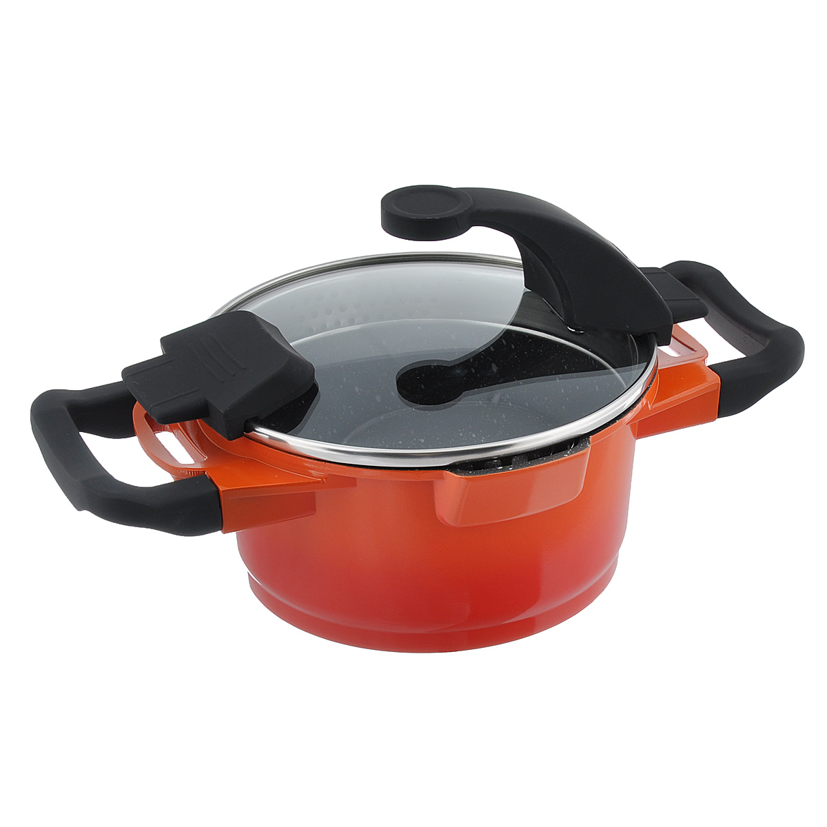 Кастрюля BergHOFF Virgo Orange с крышкой, с антипригарным покрытием, цвет: оранжево-красный, 1,5 л2304900 Кастрюля BergHOFF Virgo Orange с крышкой, с антипригарным покрытием, цвет: оранжево-красный, 1,5 л2304900Кастрюля BergHOFF Virgo Orange изготовлена из литого алюминия, который имеет эффект чугунной посуды. В отличие от чугуна, посуда из алюминия легче по весу и быстро нагревается, что гарантирует сбережение энергии. Внутреннее покрытие - экологически безопасное антипригарное покрытие Ferno Green, которое не содержит ни свинца, ни кадмия. Антипригарные свойства посуды позволяют готовить без жира и подсолнечного масла или с его малым количеством. Ручки выполнены из бакелита с покрытием Soft-touch, они имеют комфортную эргономичную форму и не нагреваются в процессе эксплуатации. Крышка изготовлена из термостойкого стекла, благодаря чему можно наблюдать за ингредиентами в процессе приготовления. Широкий металлический обод со специальными отверстиями разного диаметра позволяет выливать жидкость, не снимая крышку. Подходит для всех типов плит, включая индукционные. Рекомендуется мыть вручную. Диаметр кастрюли (по верхнему краю): 16 см. Ширина кастрюли (с учетом ручек): 28,5 см.Высота стенки: 8,5 см. Толщина стенки: 3 мм. Толщина дна: 5 мм.