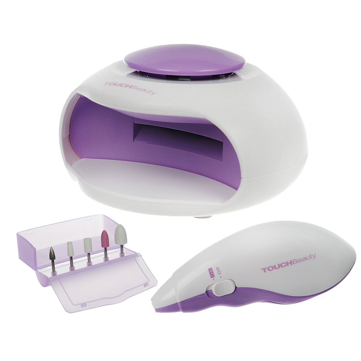 Touchbeauty Маникюрный набор 2в1 Nail Beauty Kit, цвет: сиреневый. AS-1002AS-1002_сиреневый Touchbeauty Маникюрный набор 2в1 Nail Beauty Kit, цвет: сиреневый. AS-1002AS-1002_сиреневыйУниверсальный маникюрно-педикюрный набор 2в1 “Nail Beauty Kit” - для заботливого ухода за ногтями. В комплекте: электроприбор для профессионального маникюра, 5 насадок, УФ-электросушка для быстрого высыхания лака, футляр для хранения насадок. Прибор для маникюра используется для ухода за ногтями - формирования, полировки. Электрическая сушилка для ногтей предназначена для финальной сушки лака. Насадки: Насадка для кутикулы - формирует край ногтя и устраняет кутикулу; Насадка для формирования - полирует поверхность или тонкий передний край акрилового или натурального ногтя; Карборундовая насадка - измельчает акриловый ноготь для обеих сторон и по задней кромке; Конусная насадка - для полировки заднего края акрилового ногтя, чтобы получить гладкую поверхность на стыке с натуральным ногтем; Войлочная насадка - полировка поверхности для получения блеска. Прибор работает от 2 батареек типа ААА, Уф-электросушка - от 3 батареек типа ААА (в комплект не входят). Товар сертифицирован.