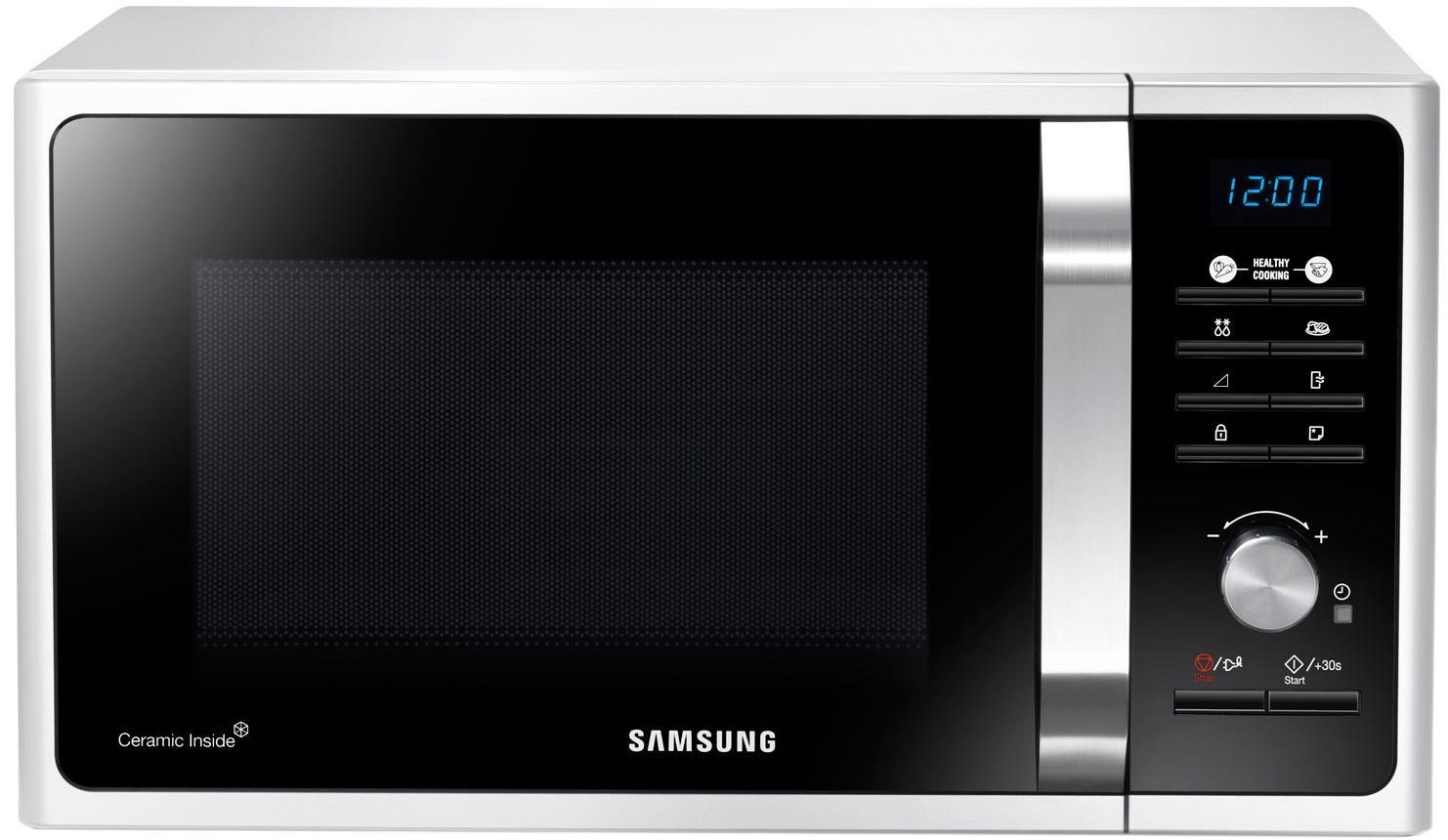 Samsung MG23F301TAW/BW СВЧ-печьMG23F301TAW/BW Samsung MG23F301TAW/BW СВЧ-печьMG23F301TAW/BWПреобразите свою кухню, установив стильную микроволновую печь MG23F301TAW с черной глянцевой передней панелью, обрамленной тонкой изящной рамкой, дизайн которой дополняют ручка в тон рамки, нежно-голубой дисплей и серебристый переключатель режимов. Замените еду быстрого приготовления питательными домашними блюдами, приготовленными с помощью микроволновой печи Samsung MG23F301TAW. 20 программ приготовления позволяют за считанные минуты подать на стол блюда из свежих продуктов. Внутреннюю керамическую поверхность микроволновой печи легко чистить, невозможно поцарапать, и она не тускнеет со временем. Антибактериальное покрытие, устойчивое к появлению царапин, прослужит вам долгие годы. Режим ECO в новой микроволновой печи Samsung обеспечивает низкий уровень энергопотребления в режиме ожидания, что позволяет сэкономить на счетах за электроэнергию.