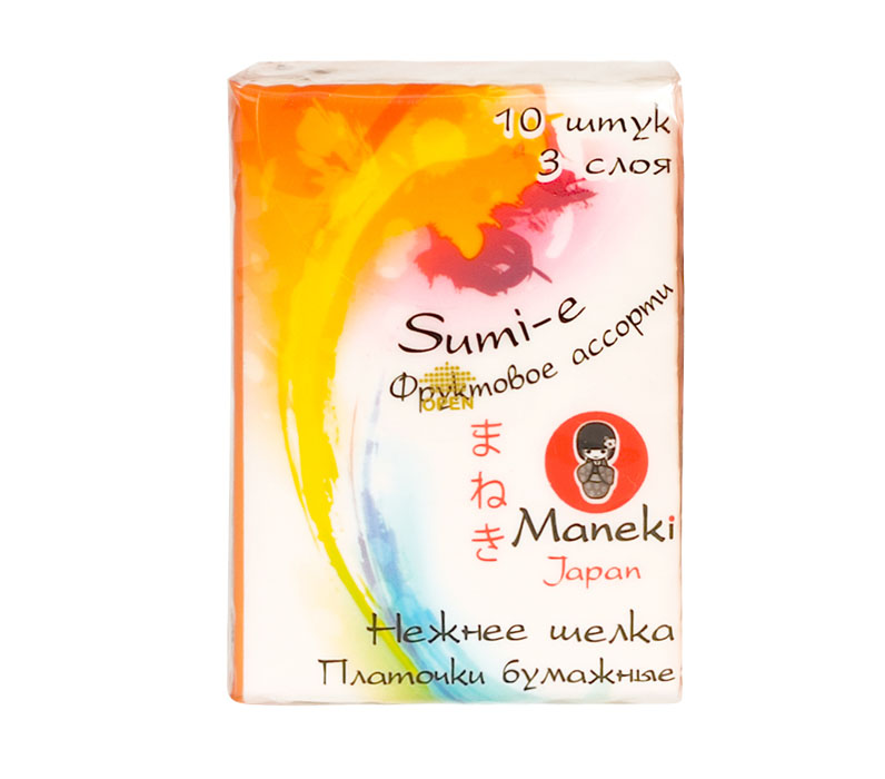 Maneki Платочки бумажные Sumi-e, 3 слоя, 10 шт. в пачке, с ароматом фруктов