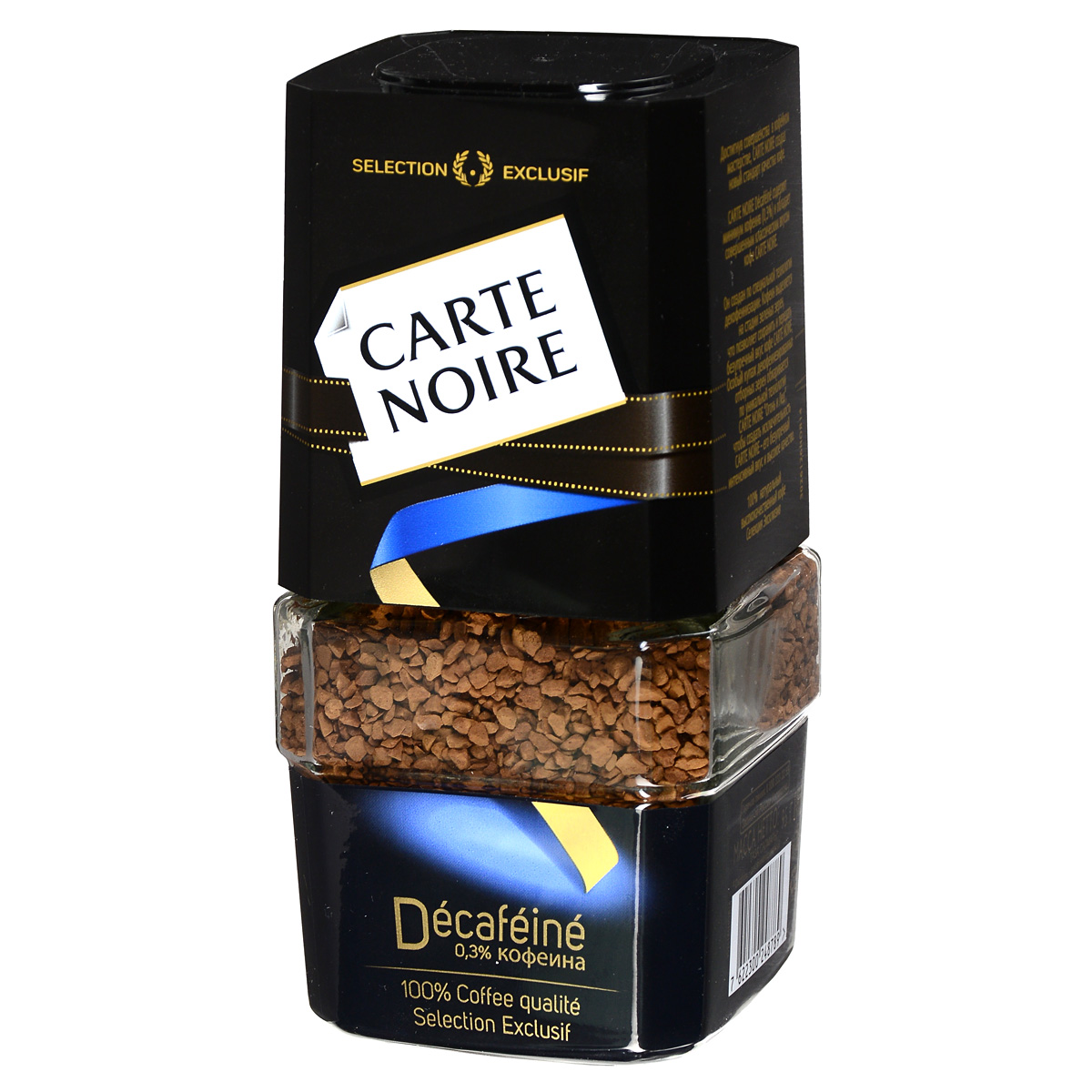 Carte Noire Decafeine кофе растворимый, 95 г (стеклянная банка)604354 Carte Noire Decafeine кофе растворимый, 95 г (стеклянная банка)604354Carte Noire Decafeine содержит минимум кофеина (0,3%) и обладает совершенным классическим вкусом кофе Carte Noire.Он создан по специальной технологии декофеинизации: кофеин выделяется на стадии зеленых зерен, что позволяет сохранить и передать безупречный вкус кофе Carte Noire. Особый купаж декофеинезированных отборных зерен обжариваются по уникальной технологии Carte Noire Огонь и Лед, чтобы создать исключительность Carte Noire - его безупречный интенсивный вкус и высокое качество.