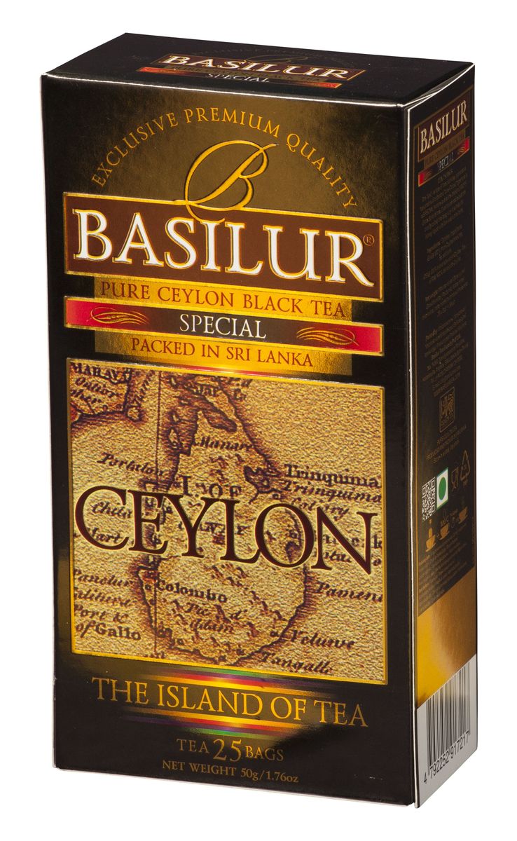 Basilur Special FBOP черный чай в пакетиках, 25 шт70480-00 Basilur Special FBOP черный чай в пакетиках, 25 шт70480-00Чай чёрный цейлонский байховый мелколистовой Basilur Special с типсами в пакетиках с ярлычками для разовой заварки. Чайные почки - типсы - являются отличительным признаком высокого качества чая класса премиум. Два аккуратно скрученных листка и почка при заваривании создают неповторимый медовый аромат и тонкий нежный вкус - это и есть Basilur Особый чай стандарта FBOP Extra Special, выращенный на горных склонах острова Цейлон.