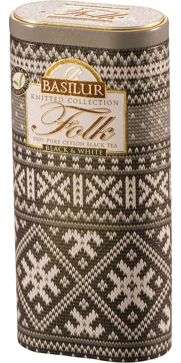 Basilur Folk BlacknWhite черный листовой чай, 100 г (жестяная банка)70538-00 Basilur Folk BlacknWhite черный листовой чай, 100 г (жестяная банка)70538-00Чёрный цейлонский байховый листовой чай Basilur Folk BlacknWhite с типсами, которые являются отличительным признаком высокого качества чая класса премиум.Два аккуратно скрученных листка и почка при заваривании создают неповторимый медовый аромат и тонкий нежный вкус.