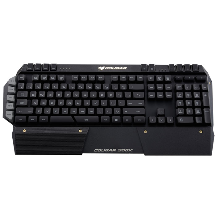 Cougar 500K, Black игровая клавиатураCU500K Cougar 500K, Black игровая клавиатураCU500KCougar 500K - мембранная клавиатура, заряженная всеми новейшими технологиями для игроков про-уровня. Корпус выполнен из пластика и имеет противоскользящую прорезиненную подставку. Для улучшения прочности, ключевые механические модули клавиатуры размещены на открытой и изогнутой алюминиевой конструкции с матовой поверхностью. Обеспечить максимальный комфорт и улучшить производительность призвана специально разработанная съемная резиновая опора для запястий.Данная модель предлагает шесть программируемых G-клавиш, отдельные клавиши для записи макросов, настройки частоты реакции на зажатую клавишу, управления мультимедийными функциями, блокировки Windows, а также возможность переключения между профилями на лету и управления подсветкой. Причем все команды будут корректно обработаны при одновременном нажатии любого количества клавиш.Cougar 500K подключается к компьютеру с помощью плетеного кабеля с позолоченным USB-разъемом и предлагает дополнительный порт USB для подключения периферии. Фирменное программное обеспечение Cougar UIX Device Management System позволяет управлять всеми функциями клавиатуры.Частота опроса: 1000 ГцПроцессор: ARM Cortex-M0 (32 бит)