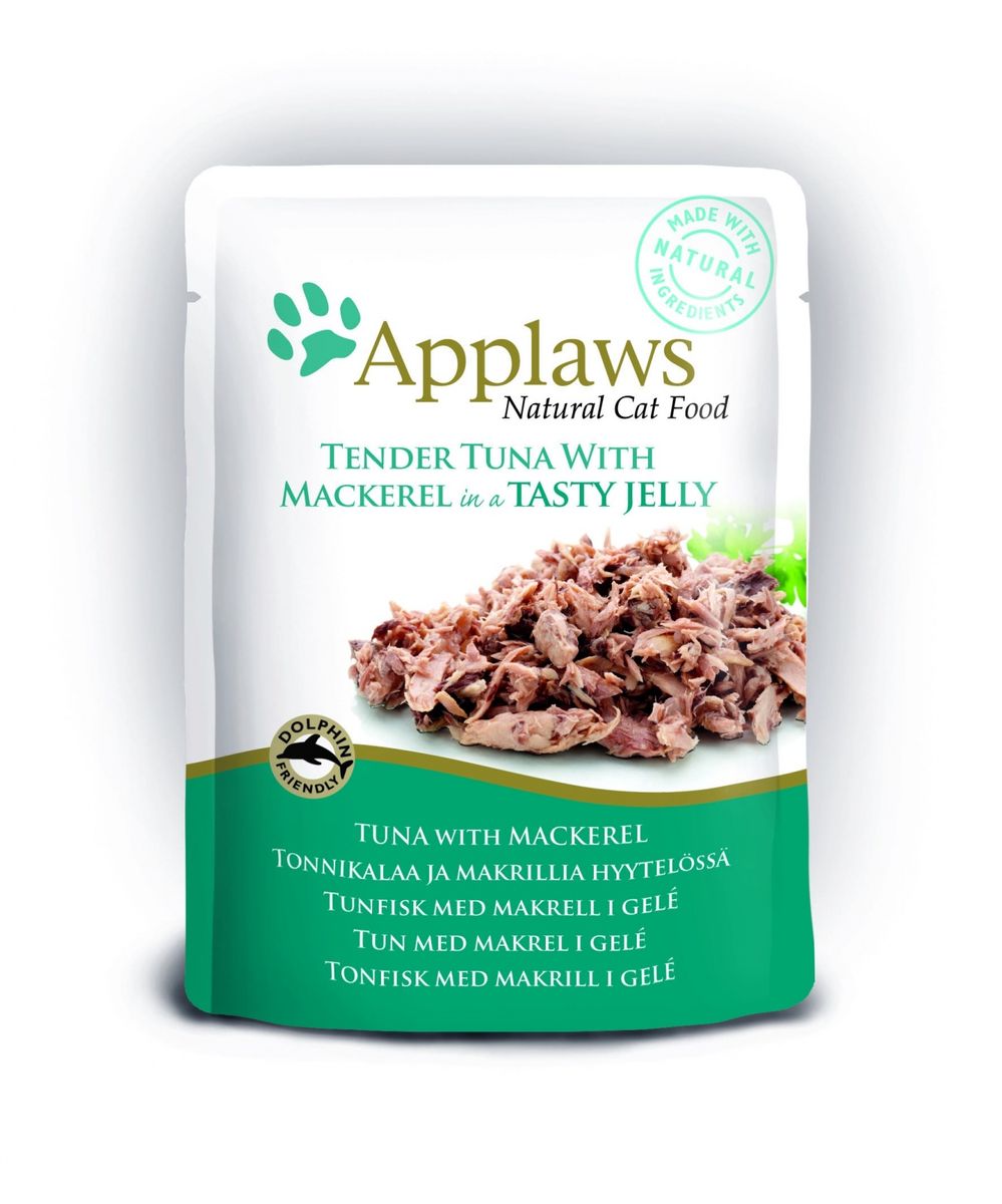 Консервы для кошек Applaws, кусочки тунца со скумбрией в желе, 70 г24371 Консервы для кошек Applaws, кусочки тунца со скумбрией в желе, 70 г24371Нежные кусочки в аппетитном желе для кошек изготовленные из свежих продуктов. Желе приготовлено из бульона при помощи натуральных загустителей. Известно, что желе помогает пищеварению кошек - легко переваривается, дает дополнительную влагу, также помогает при выводе шерсти. Состав: филе тунца 55%, филе скумбрии 8,5%, растительный желлирующий компонент (пектин) 1%.Гарантированный анализ: белок 12,5%, клетчатка 1%, жиры 1%, зола 1%, влага 84%. Товар сертифицирован.