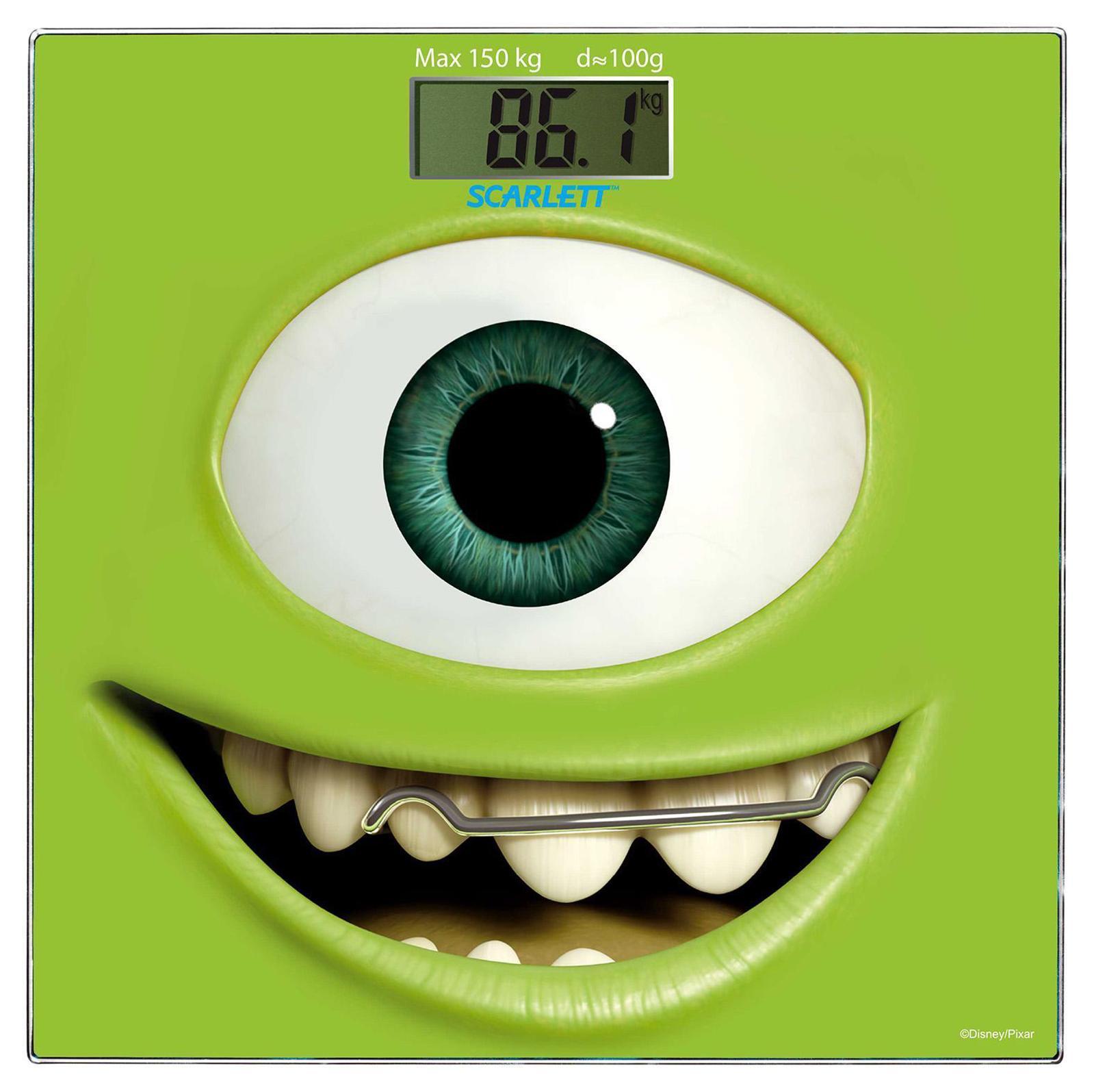 Scarlett SC-BSD33E897 Mike Wazowski весы напольные электронныеSC-BSD33E897 Scarlett SC-BSD33E897 Mike Wazowski весы напольные электронныеSC-BSD33E897Напольные весы Scarlett SC-BSD33E897 изготовлены из ударопрочного стекла (платформа толщиной всего 6 мм) и оформлены в сдержанном стиле. Весы имеют стандартную точность измерения, равную 100 грамм. Устройство измеряет массу тела в килограммах и работает от батарейки типа CR2032(1 шт). Электронный дисплей размером 74 х 28,5 мм отображает большие цифры, которые можно будет увидеть с высоты человеческого роста. Также данная модель имеет прорезиненные ножки, для большей устойчивости.