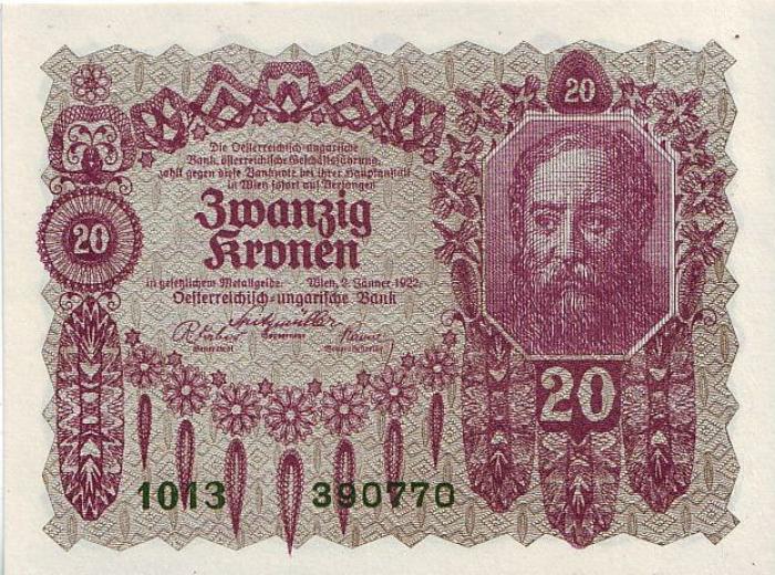 Банкнота номиналом 20 крон. Австрия. 1922 год