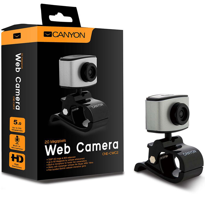 Canyon CNE-CWC2 веб-камераCNE-CWC2 Canyon CNE-CWC2 веб-камераCNE-CWC2Веб-камера Canyon CNE-CWC2 оснащена ручной настройкой фокусировки и функцией отслеживания лица. Разрешения сенсора составляет 2 мегапикселя, что позволит вам получить чёткие изображения и записывать видео. Камера имеет строгий дизайн, практичную функциональность и позволяет получить лучшее качество за меньшие деньги.Максимальная частота захвата кадров: 30 кадров/сДлина кабеля: 1,25 м