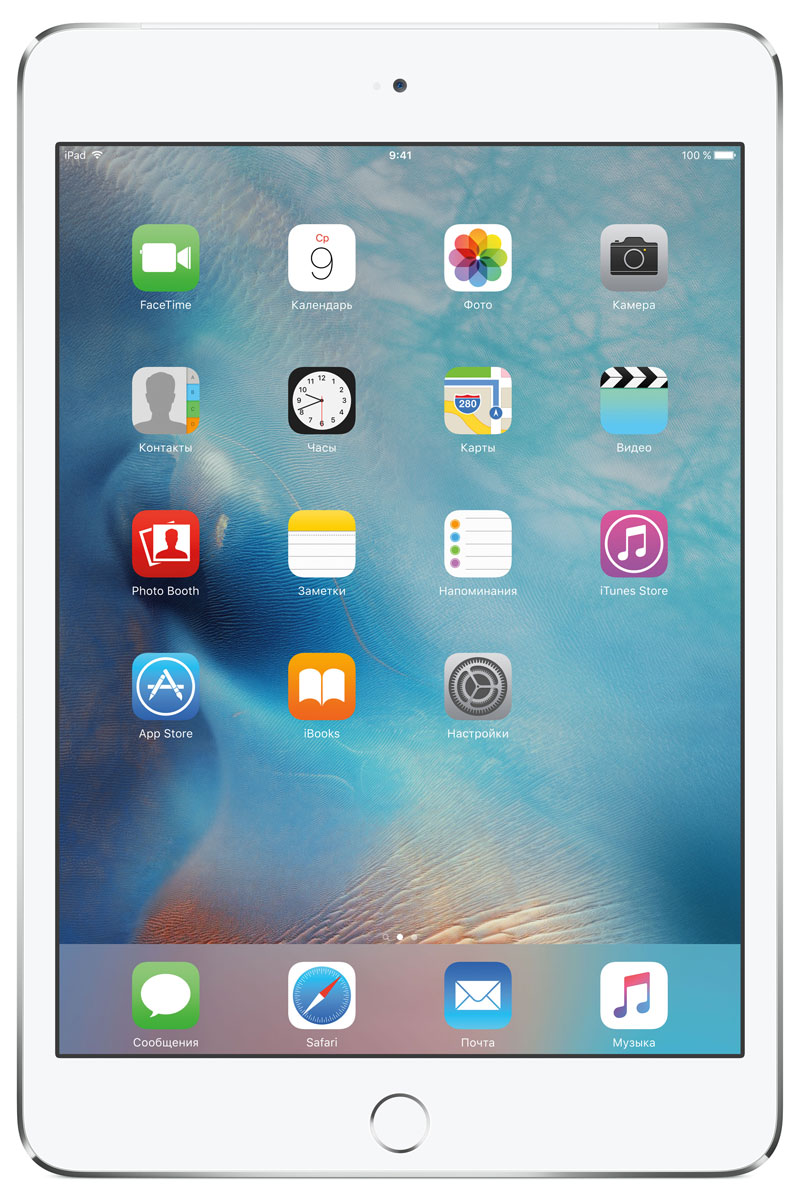 Apple iPad mini 4 Wi-Fi + Cellular 128GB, SilverMK772RU/A Apple iPad mini 4 Wi-Fi + Cellular 128GB, SilverMK772RU/AВ ещё более лёгком, тонком и элегантном корпусе iPad mini 4 помещается всё то, что вам так нравится в iPad. Игры, покупки, фильмы и даже работа - всё выглядит невероятно увлекательно на великолепном дисплее Retina. Теперь у вас ещё больше причин всегда брать iPad с собой.iPad mini 4 ещё никогда не был таким удобным. Его толщина всего 6,1 мм - и это никак не влияет на прочность. Надёжный и элегантный алюминиевый корпус unibody прослужит долгие годы и всегда будет радовать глаз.Дисплеи iPad mini предыдущих поколений производились из трёх отдельных компонентов. В iPad mini 4 их объединили в один. Исчезло расстояние между слоями, а вместе с ним и внутренние блики. Результат: на дисплее iPad mini 4 цвета стали ещё реалистичнее, а изображения выглядят контрастнее, ярче и резче.Процессор A8 второго поколения с 64-битной архитектурой - это сердце iPad mini 4. Благодаря невероятной производительности все приложения, от видеоредакторов до 3D-игр, работают легко и плавно. 64-битная архитектура гарантирует невероятную скорость работы и отклика, сравнимую с персональными компьютерами и игровыми консолями.Чтобы задействовать максимум графических возможностей процессора A8 и iOS 9, iPad mini 4 использует Metal - технологию Apple, которая позволяет разработчикам создавать невероятно реалистичные игры консольного уровня. Технология Metal оптимизирована таким образом, чтобы центральный и графический процессоры могли вместе работать над отображением детализированной графики и сложных визуальных эффектов.На iPad mini 4 установлена камера iSight с улучшенной 8-мегапиксельной матрицей, передовой оптикой и мощным процессором обработки сигналов изображения. Снимайте невероятно чёткие фотографии и впечатляющее HD-видео 1080p. HD-камера FaceTime также усовершенствована: новая матрица обеспечивает высокое качество видеозвонков даже при плохом освещении. А дисплей Retina высокого разрешения становится прекрасным видоискателем.Отпечаток пальца - это пароль, который вы никогда не забудете. Благодаря нашей передовой технологии Touch ID вы можете легко и безопасно разблокировать iPad mini 4. Она работает быстро и надёжно, поддерживается iOS 9 и даёт вам доступ по отпечатку пальца ко множеству различных функций устройства.Заниматься любимым делом на iPad намного приятнее, когда вы в интернете. А теперь соединение стало ещё быстрее. iPad mini 4 поддерживает современные технологии Wi-Fi 802.11ac и MIMO. Проще говоря, у вас всегда будет качественный доступ к интернету на потрясающей скорости - до 866 Мбит/с.Вне зоны действия Wi-Fi? Не волнуйтесь. Модели iPad mini 4 с Wi-Fi + Cellular позволяют подключаться к скоростным сетям 4G LTE везде, где вам нужно загрузить контент или отправить фотографию. Устройство поддерживает 20 диапазонов LTE, поэтому вы сможете быстро передать данные по сети 4G LTE практически где угодно. А c Apple SIM вы сможете выбрать подходящий тарифный план сотовой связи во время путешествий в самых разных точках мира.iOS 9 - это самая совершенная, интуитивно понятная и безопасная мобильная операционная система в мире. Кажется, что она буквально создана для iPad. Впрочем, так оно и есть. Всё в ней - от стильного интерфейса до мощных функций многозадачности и полезных встроенных приложений - помогает вам по максимуму раскрыть все возможности вашего устройства.Планшет сертифицирован Ростест и имеет русифицированный интерфейс, меню и Руководство пользователя.