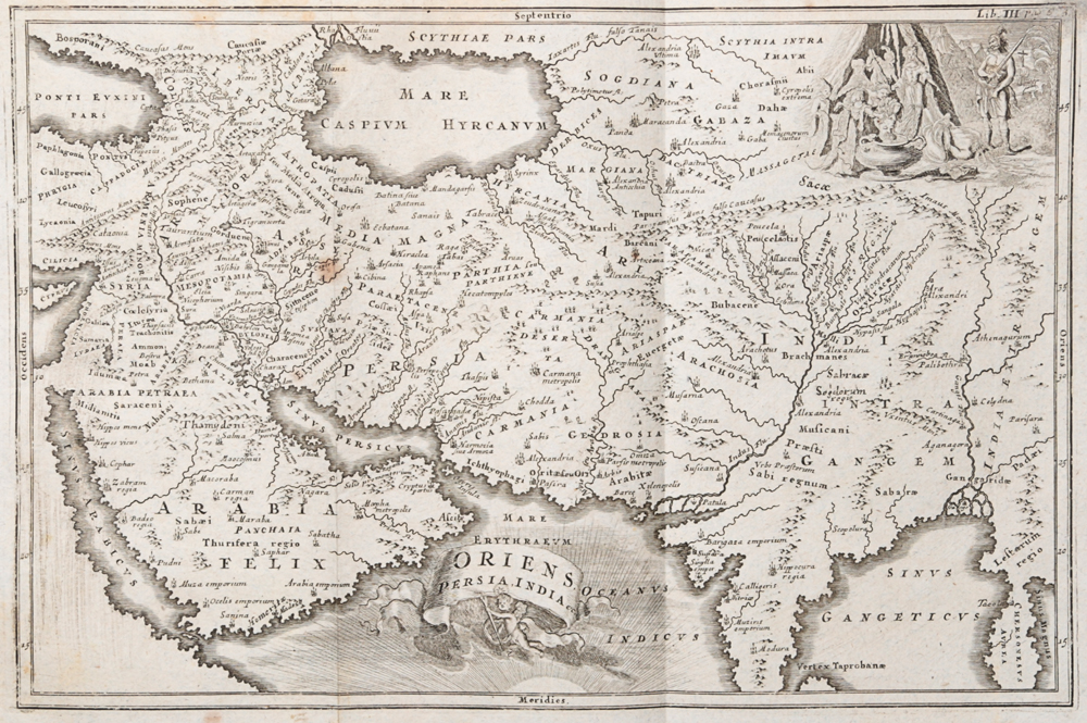 Географическая карта Среднего Востока, Персии и Индии (Oriens, Persia, India). Гравюра. Западная Европа, вторая половина XVII века