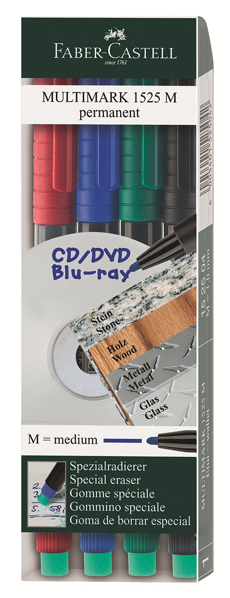 Faber-Castell Капиллярная перманентная ручка Multimark M для письма на CD 4 цвета