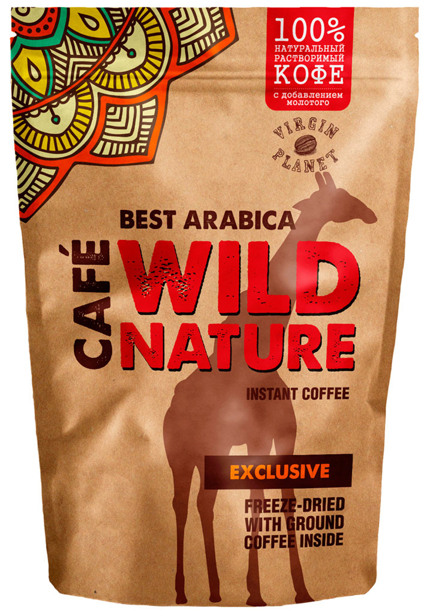 Wild Nature Exclusive кофе растворимый, 75 г5060414010038 Wild Nature Exclusive кофе растворимый, 75 г5060414010038Wild Nature Exclusive- кофе из Арабики с высокогорных плантаций Индии и Кении. Оптимальное сочетание растворимых гранул и частиц натурального кофе полностью раскрывают насыщенный вкус и аромат. Кофе средней обжарки с легкой горчинкой и винным оттенком вкуса Арабики несомненно придется по вкусу всем любителям этого напитка.