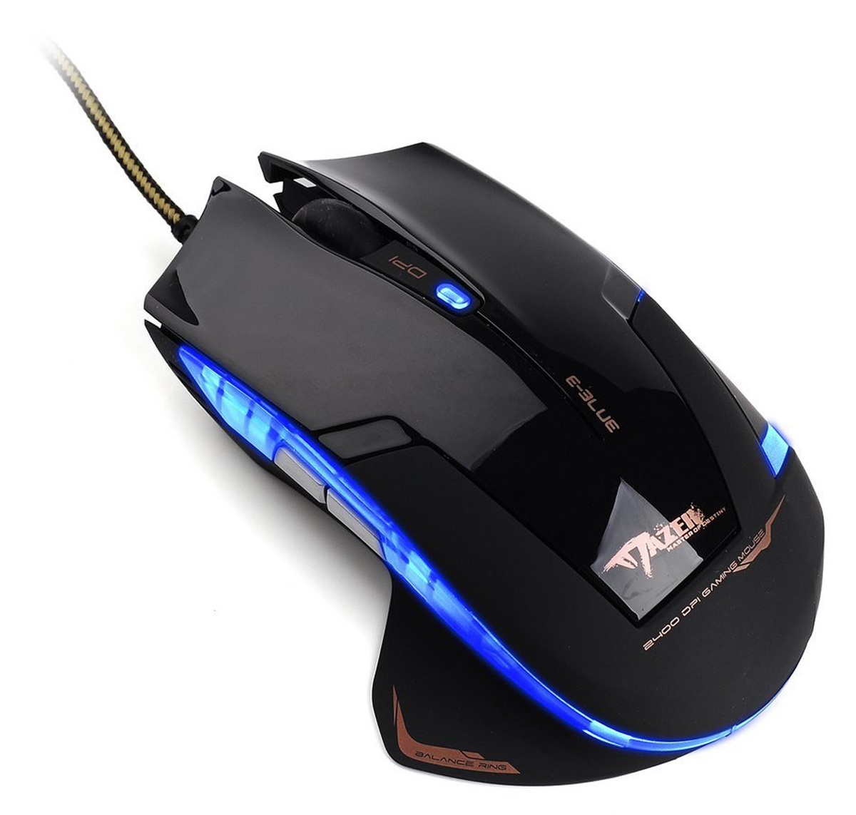 E-Blue EMS124 Mazer Type-R, Black игровая мышьEMS124BK(1) E-Blue EMS124 Mazer Type-R, Black игровая мышьEMS124BK(1)Компьютерная оптическая мышь E-Blue EMS124 Mazer Type-R - идеальный выбор для геймеров. Эргономичный дизайн устройства создан для максимально удобной работы правой рукой. Сверхчувствительный оптический сенсор Red Wave с настройками от 600 до 2400 dpi обеспечивает максимальную точность и быстроту отклика. Разрешение также можно выбрать при помощи полупрозрачной кнопки в центре устройства. Дополнительное удобство обеспечивают кнопки Backward и Forward, а также освещаемые зоны, которые при подключении устройства к компьютеру создадут неповторимую игровую атмосферу, особенно если вы играете в темноте.