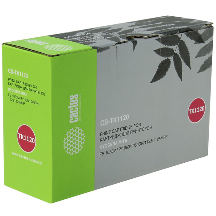 Cactus CS-TK1120BK, Black тонер-картридж для Kyocera Mita FS 1025MFP/1060/1060DN/1125/1125MFPCS-TK1120BK Cactus CS-TK1120BK, Black тонер-картридж для Kyocera Mita FS 1025MFP/1060/1060DN/1125/1125MFPCS-TK1120BKКартридж Cactus CS-TK1120BK для лазерных принтеров Kyocera.Расходные материалы Cactus для лазерной печати максимизируют характеристики принтера. Обеспечивают повышенную чёткость чёрного текста и плавность переходов оттенков серого цвета и полутонов, позволяют отображать мельчайшие детали изображения. Обеспечивают надежное качество печати.