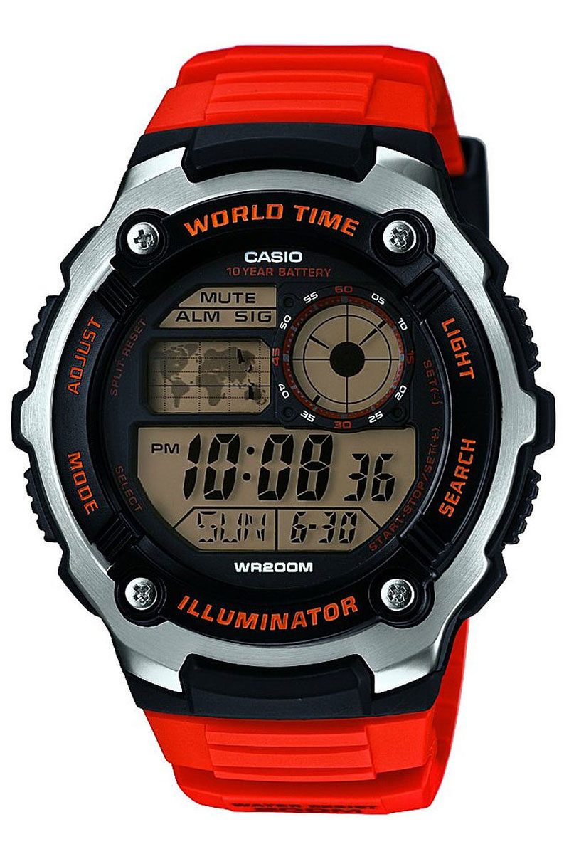 Часы наручные Casio, цвет: оранжевый, черный, серебристый. AE-2100W-4A