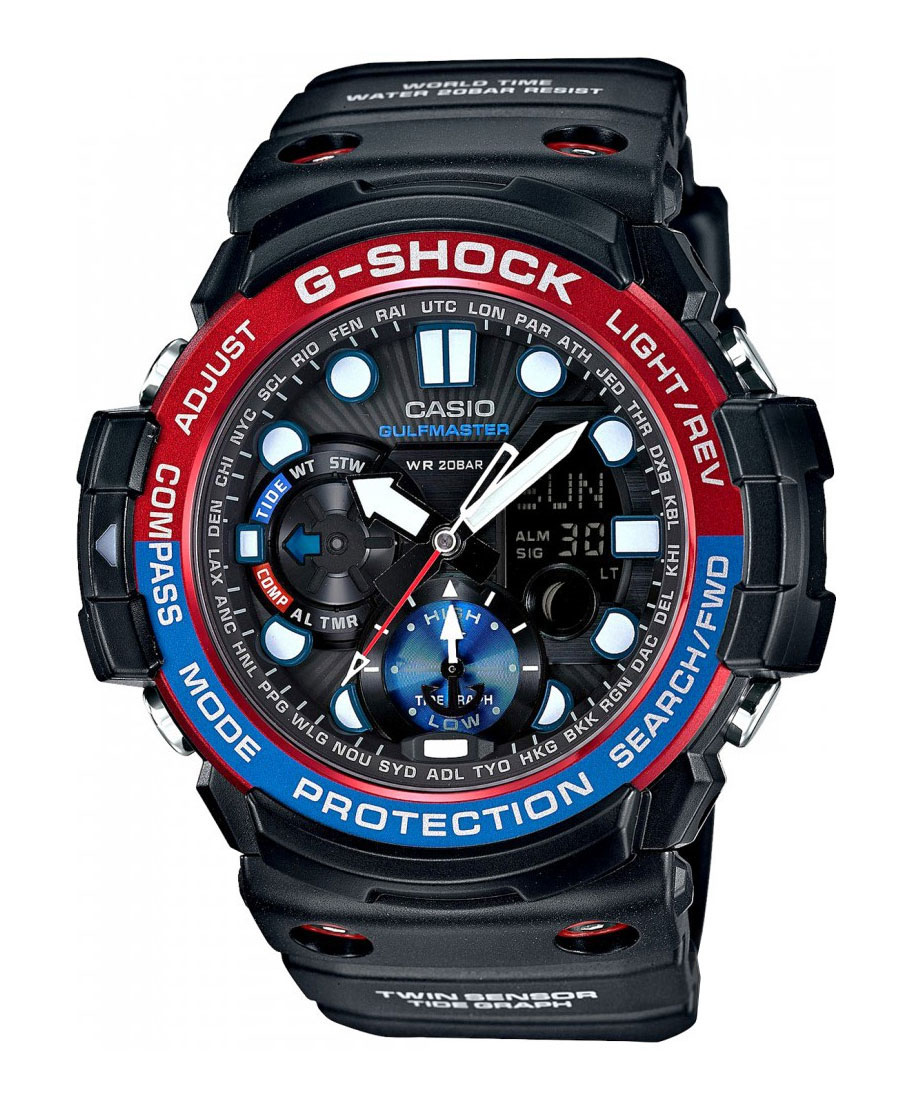 Часы наручные Casio, цвет: черный, красный, синий. GN-1000-1A