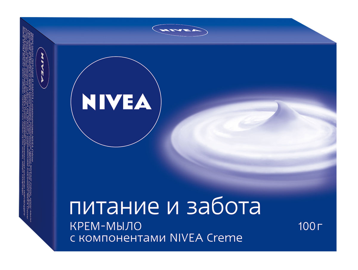 NIVEA Крем-мыло «Питание и забота» 100 гр10024462 NIVEA Крем-мыло «Питание и забота» 100 гр10024462Самое ухаживающее мыло в линейке NIVEA вформате твердого и жидкого мыла. Интенсивный уход,который подходит даже для самой сухой кожи рукИнтенсивное питание и уход благодаря содержаниюкомпонентов NIVEA Creme (про-витамин B5 иухаживающие масла) Ухаживающая формула крем-мыла не оставляетощущения сухости на коже после использования(основной барьер по использованию мыла).