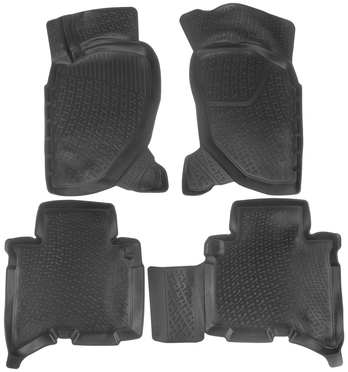 Набор автомобильных ковриков L.Locker Great Wall Hover H3/H5 2010, в салон, 4 шт0230010601 Набор автомобильных ковриков L.Locker Great Wall Hover H3/H5 2010, в салон, 4 шт0230010601Набор L.Locker Great Wall Hover H3/H5 2010, изготовленный из полиуретана, состоит из 4 антискользящих 3D ковриков, которые производятся индивидуально для каждой модели автомобиля. Изделие точно повторяет геометрию пола автомобиля, имеет высокий борт, обладает повышенной износоустойчивостью, лишено резкого запаха и сохраняет свои потребительские свойства в широком диапазоне температур от -50°С до +50°С.Комплектация: 4 шт.Размер ковриков: 80 см х 50 см; 84 см х 62 см; 73 см х 60 см; 80 см х 52 см.