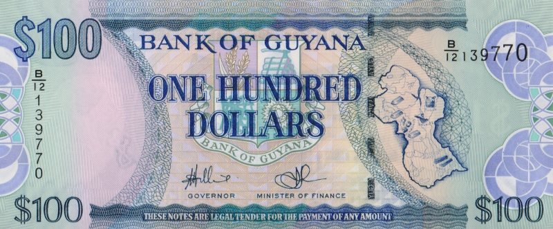 Банкнота номиналом 100 долларов. Гайана. 2006 год
