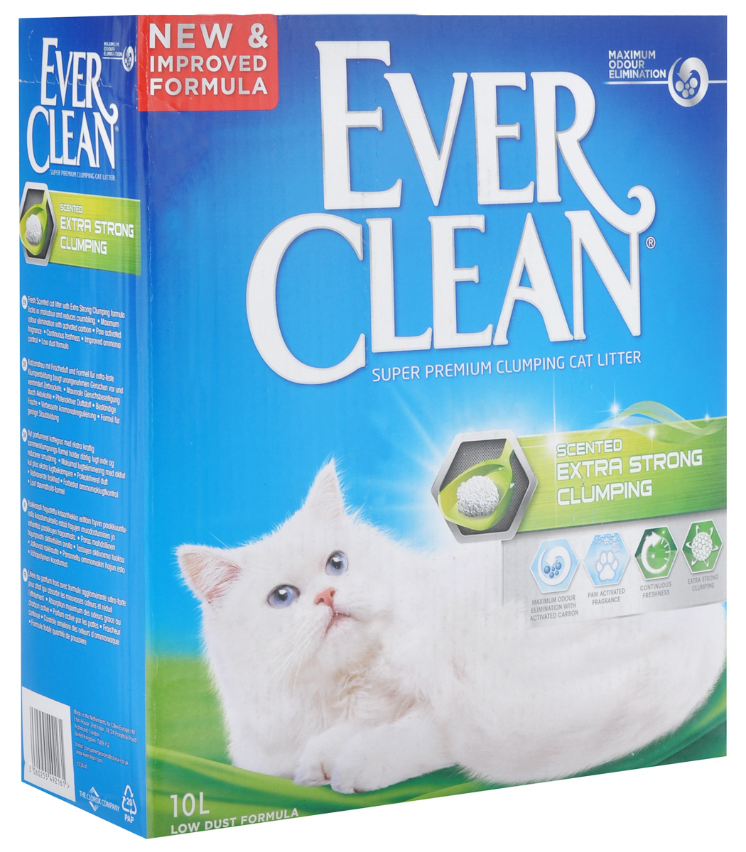 Наполнитель для кошачьего туалета Ever Clean Extra Strong Clumping Scented, комкующийся, с ароматизатором, 10 л59656 Наполнитель для кошачьего туалета Ever Clean Extra Strong Clumping Scented, комкующийся, с ароматизатором, 10 л59656Наполнитель для кошачьего туалета Ever Clean - это элитная серия высококачественных комкующихся наполнителей с уникальными свойствами. Сделан из бентонита - глины с уникальным впитывающими свойствами. Наполнитель на 99% состоит из специально обработанной, очищенной и свободной от пыли глины, поэтому аллергические реакции у людей и кошек наблюдаются очень редко. Низкое содержание пыли, аллергенов, отсутствие вредных веществ и посторонних запахов делает наполнитель пригодным для применения котятами, а небольшой размер гранул - всего 0,5-2 мм - очень удобен для нежных лапок маленького питомца. Специальные вещества в его составе уничтожают бактерии и поглощают неприятные запахи, а также выделяется приятный аромат при попадании жидкости. В ядро каждой гранулы помещен специальным образом обработанный активированный уголь для максимального контроля запахов. Гранулы наполнителя не только отлично впитывают, но и образуют крепкие комки. Состав: глина, активированный уголь, ароматизатор.Объем: 10 л.Товар сертифицирован.