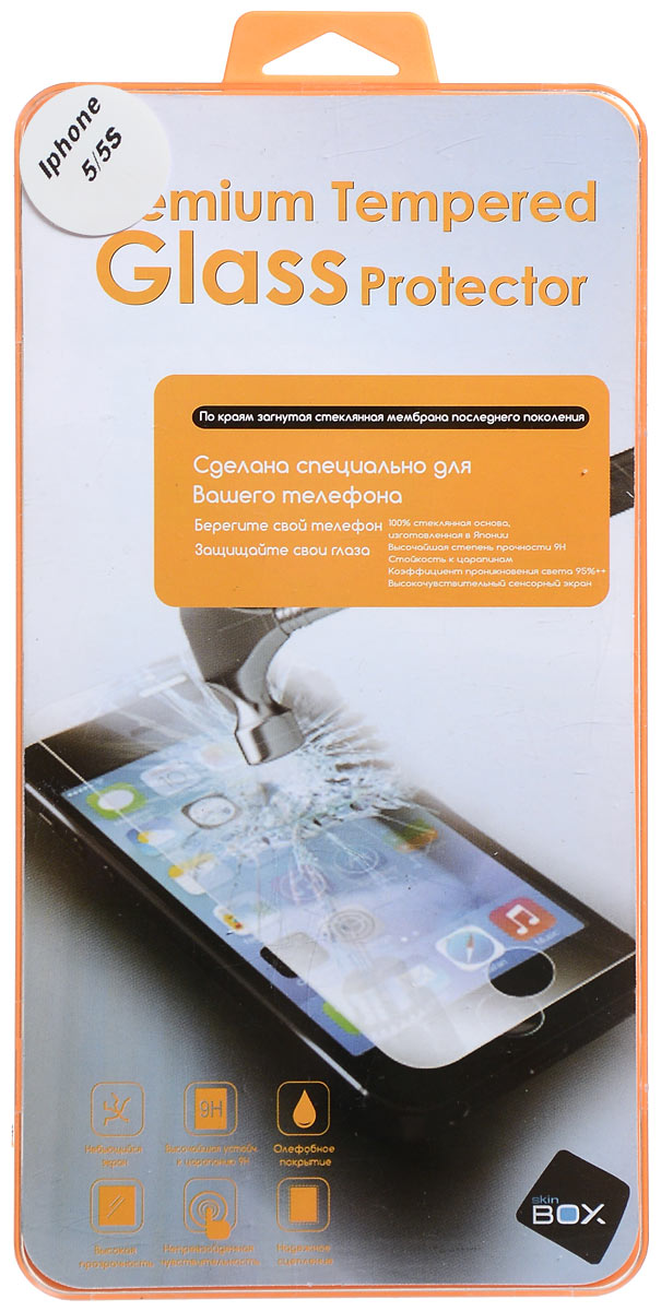 Skinbox защитное стекло для Apple iPhone 5/5s/5c, глянцевоеSP-073 Skinbox защитное стекло для Apple iPhone 5/5s/5c, глянцевоеSP-073Защитное стекло Skinbox для Apple iPhone 5/5s/5c предназначено для защиты поверхности экрана от царапин, потертостей, отпечатков пальцев и прочих следов механического воздействия. Оно имеет окаймляющую загнутую мембрану последнего поколения, а также олеофобное покрытие. Изделие изготовлено из закаленного стекла высшей категории, с высокой чувствительностью и сцеплением с экраном.