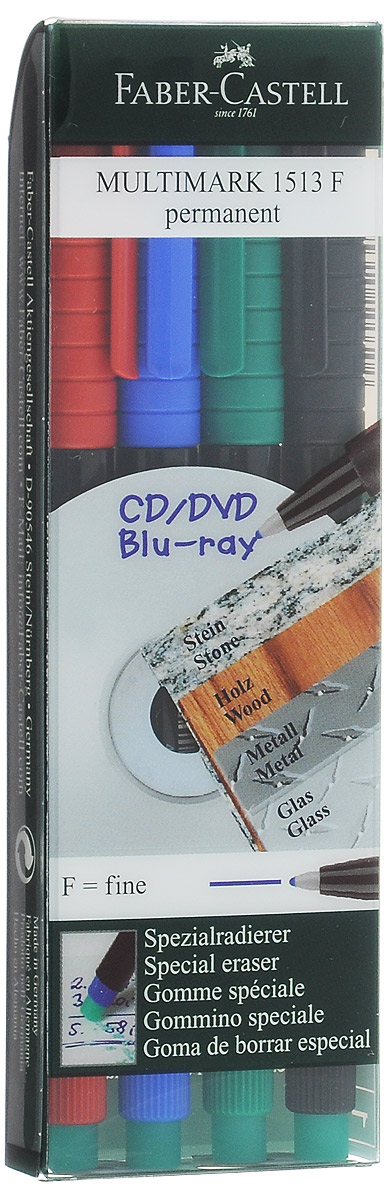 Faber-Castell Капиллярная перманентная ручка Multimark F для письма на CD 4 цвета
