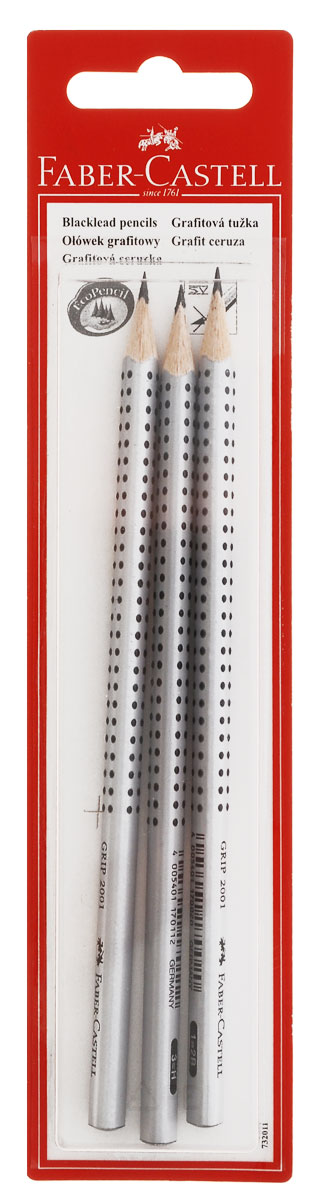 Faber-Castell Чернографитовые карандаши GRIP 2001 твердость HB H 2B 3 шт263215 Faber-Castell Чернографитовые карандаши GRIP 2001 твердость HB H 2B 3 шт263215Чернографитовые карандаши Faber-Castell GRIP 2001 станут не только идеальным инструментом для письма, рисования или черчения, но и дополнят ваш имидж. Трехгранный корпус выполнен из натуральной древесины с серо-черным матовым покрытием. Запатентованная GRIP-антискользящая зона захвата с малыми массажными шашечками обеспечит удобство использования.Высококачественный ударопрочный грифель не крошится и не ломается при заточке. Качественная мягкая древесина обеспечивает хорошее затачивание. Специальная SV технология вклеивания грифеля предотвращает его поломку при падении на пол. Карандаши покрыты лаком на водной основе в целях защиты окружающей среды. Степень твердости - HB, H, 2B. В комплект входят 3 графитовых карандаша.