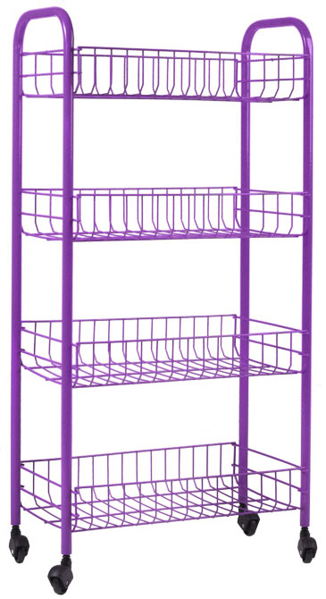 Этажерка Metaltex Pisa, 4-уровневая, цвет: фиолетовый, 41 х 23 х 84 см34.06.34_фиолетовый Этажерка Metaltex Pisa, 4-уровневая, цвет: фиолетовый, 41 х 23 х 84 см34.06.34_фиолетовыйЭтажерка Metaltex Pisa с четырьмя полками выполнена из высококачественной стали, окрашенной краской, содержащей эпоксидный порошок. Очень удобная и компактная, но в то же время вместительная, она прекрасно впишется в пространство любого помещения. Ее можно установить в ванной комнате и ваши шампуни, гели для душа и различные крема всегда будут под рукой; на кухне этажерку можно использовать для хранения посуды и продуктов. Благодаря колесикам этажерку можно перемещать в любую сторону без особых усилий. Изделие легко собирается и разбирается.Размер полки: 37,5 см х 23 см х 7 см.