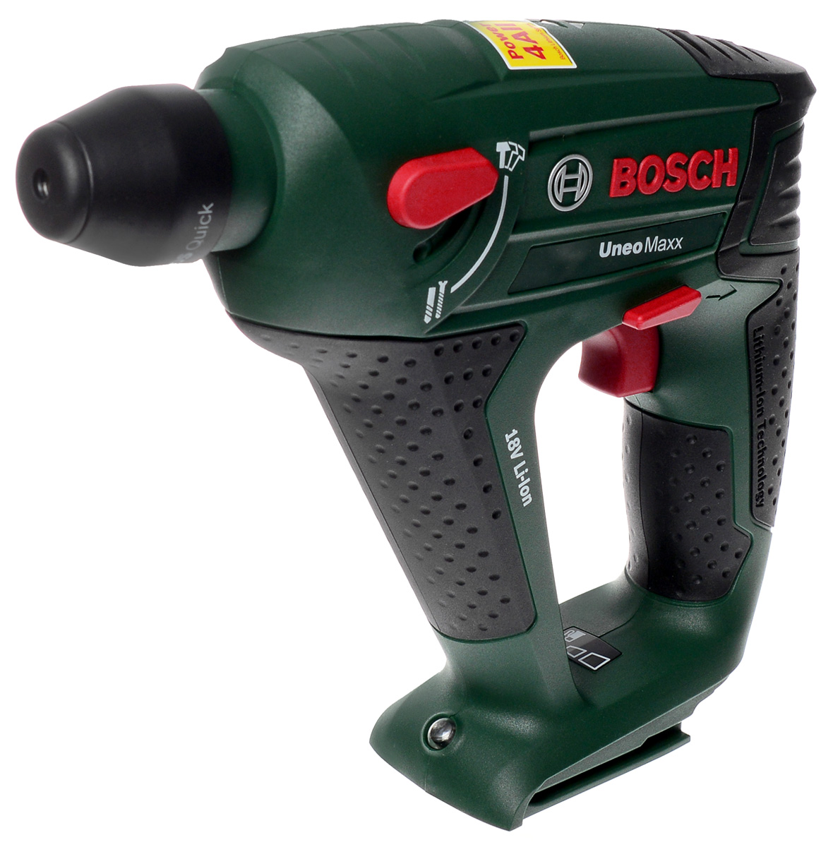Перфоратор Bosch Uneo Maxx без аккумулятора и зарядного устройства 06039523210603952321 Перфоратор Bosch Uneo Maxx без аккумулятора и зарядного устройства 06039523210603952321Аккумуляторный перфоратор Bosch Uneo Maxx(комплектация без аккумуляторной батареи и зарядного устройства) предназначен для ударного сверления, сверления и заворачивания шурупов. Комфортное ударное сверление в бетоне обеспечивает пневматический механизм. Компактное и легкое исполнение исполнение для оптимального удобства использования и точного сверления в древесине и металле. Контроль заворачивания шурупов благодаря бесступенчатой системе электронного управления Bosch. Максимальный комфорт в работе: патрон SDS-Quick, электронная индикация направления вращения и заряда аккумулятора. Мощный литий-ионный аккумулятор (1 600 Z00 03U) и 1-часовое зарядное устройство, подходят для любых системных инструментов 18 В (не входят в комплект).