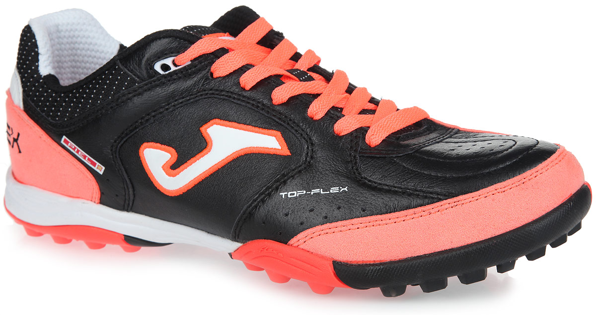 Бутсы мужские Joma Top Flex, цвет: черный, светло-коралловый. TOPS.401.PT. Размер 5,5 (37,5)TOPS.401.PT Бутсы мужские Joma Top Flex, цвет: черный, светло-коралловый. TOPS.401.PT. Размер 5,5 (37,5)TOPS.401.PTПрактичные мужские футбольные бутсы Top Flex от Joma выполнены из натуральной кожи со вставками из натуральной замши и текстиля. Изделие оформлено фирменным логотипом, названием модели и перфорацией. Носочная и пяточная части имеют удвоенную защиту от ударов. Текстильная подкладка и стелька из ЭВА с текстильной поверхностью комфортны при беге. Двойная шнуровка контрастных цветов обеспечивает более надежную фиксацию модели на ноге. Конструкция подошвы с агрессивным протектором обеспечивает идеальное сцепление с поверхностями. Поперечные линии на подошве сгибаются, позволяя контролировать мяч. Эти бутсы очень легкие и мягкие. В таких бутсах вы станете победителем!