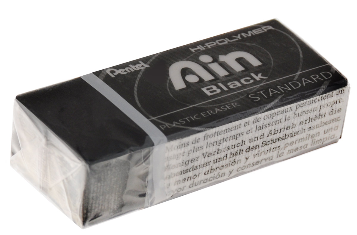 Pentel Ластик Ain Black Eraser цвет черныйPZEAH06AX Pentel Ластик Ain Black Eraser цвет черныйPZEAH06AXВысокополимерный ластик Pentel Ain Black Eraser обеспечивает идеальное стирание за счет присутствия в составе микрокапсул специального растворяющего вещества. Идеально стирает следы от грифеля, баркодов, стикеров. Собирают мусор в единую крошку!Ластик не повреждает бумагу при многократном стирании.