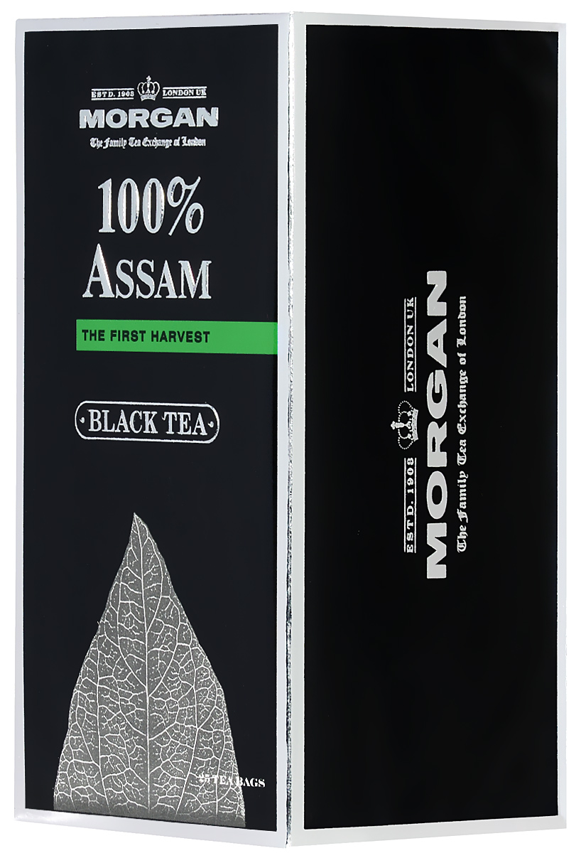 Morgan 100% Assam чай черный в пакетиках, 25 шт4607141334153 Morgan 100% Assam чай черный в пакетиках, 25 шт4607141334153Крепкий и ароматный чай Morgan 100% Assam обладает настоем насыщенного красного цвета. Этот сорт выращен в долине реки Брахмапутра и отличается крепостью и бодрящими свойствами.