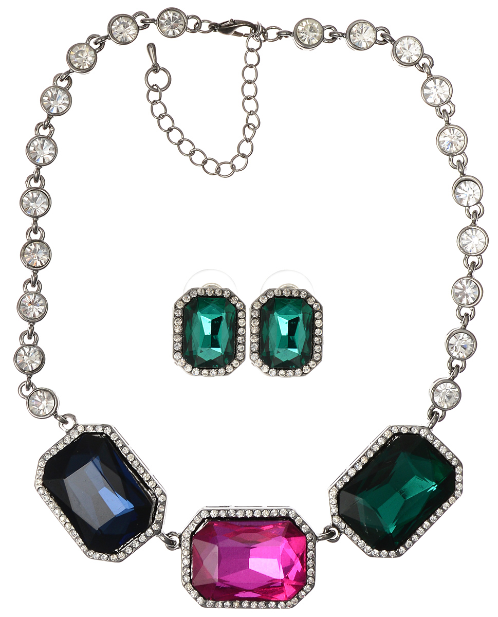 Комплект украшений Fashion House, цвет: зеленый, синий, розовый, серебряный. FH32225