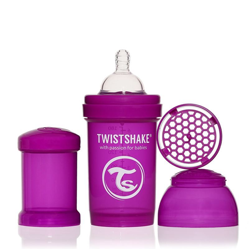 Twistshake Бутылочка для кормления 180 мл с контейнером для сухой смеси и соской 0+, лиловая