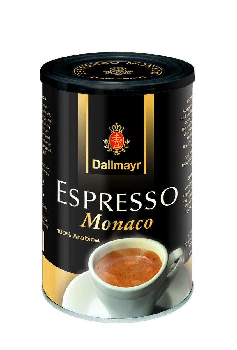 Dallmayr Esspresso Monaco кофе молотый, 200 г653000000 Dallmayr Esspresso Monaco кофе молотый, 200 г653000000Тонкая изысканная композиция зерен с лучших плантаций мира. Идеально подходит также для приготовления Cappuccino и Latte Macchiato. Темная степень обжарки зерна. Смесь зерен сортов Арабика с добавлением Робусты.