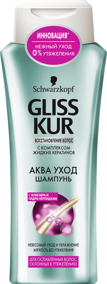 GLISS KUR Шампунь Аква Уход, 250 мл92615714 GLISS KUR Шампунь Аква Уход, 250 мл92615714Ультралегкий уход от Gliss Kur! 100% восстановления, 0% утяжеления. Невесомая формула с АЛОЭ ВЕРА И ГИДРО-ПЕПТИДАМИ восполняет натуральный запас влаги, предотвращает их обезвоживание и придает мягкость.