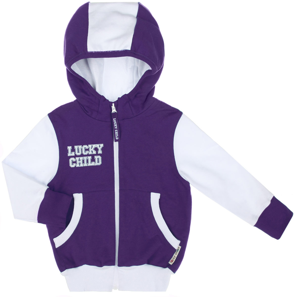 Толстовка детская Lucky Child, цвет: фиолетовый, белый. 8-19. Размер 74/80, 6-9 месяцев