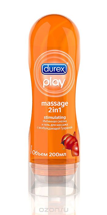DUREX Play Massage 2in1 Stimulating с возбуждающей Гуараной Интимная смазка и гель для массажа 200мл4602228001843 DUREX Play Massage 2in1 Stimulating с возбуждающей Гуараной Интимная смазка и гель для массажа 200мл4602228001843Гель Play Stimulating Massage 2 в 1 содержит экстракт гуараны, растущей в бассейне реки Амазонки, в Бразилии. Считается, что высокое содержание кофеина в гуаране улучшает внимание, настроение и физическую выносливость! Гель Play Stimulating Massage 2 в 1 имеет мягкую и шелковистую текстуру и настолько деликатен, что может использоваться по всей поверхности тела, включая интимные области.Кроме того, гель обладает приятным ароматом, оказывая возбуждающее ароматерапевтическое воздействие. Наш специально разработанный флакон с уникальным массажным аппликатором сделает применение еще более комфортным.Будьте уверены, все гели-смазки Durex подходят для использования с презервативами!Не содержат спермициды и не являются контрацептивом.Хранить при комнатной температуре в сухом, недоступном для детей месте, вдали от прямого солнечного света. Открытую упаковку использовать в течении трех месяцев.Могут замедлять движение сперматозоидов, поэтому если вы планируете забеременеть, перед примением проконсультируйтесь у врача. Избегайте попадания в глаза. Прекратите использование при появлении раздражения. Обратитесь к врачу, если раздражение продолжается или есть необходимость использовать гель-смазку регулярно.Откройте и аккуратно выдавите немного геля-смазки и нанесите на тело и/или интимные области. Также можно наносить на внешнюю сторону надетого презерватива. Легко смываются водой, не липкие и не оставляют пятен. Подходят для вагинального, анального и орального секса. Безопасны при возможном проглатывании. Не повреждают презервативы. Характеристики:Объем: 200 мл. Производитель: Таиланд. Товар сертифицирован.