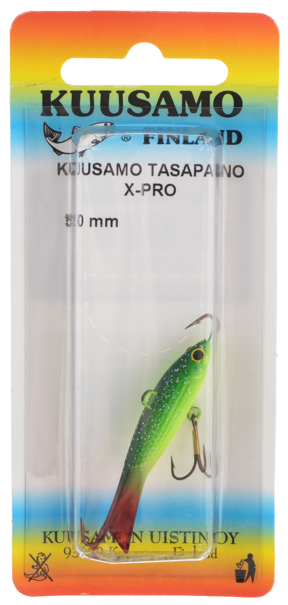 Балансир Kuusamo Tasapaino X-Pro, с тройником, цвет: зеленый, желтый, красный, 5 см54048 Балансир Kuusamo Tasapaino X-Pro, с тройником, цвет: зеленый, желтый, красный, 5 см54048Kuusamo Tasapaino X-Pro - это классический балансир, проверенный временем. Запатентованный хвостик слит воедино с телом приманки, в разы увеличивая прочность конструкции. Балансир Kuusamo Tasapaino X-Pro отлично подойдет для ловли окуня, судака, берша и щуки. Новый силуэт придал балансиру дополнительную динамику и отзывчивость при проводке. Изделие комплектуется одинарными крючками и подвесным тройником.
