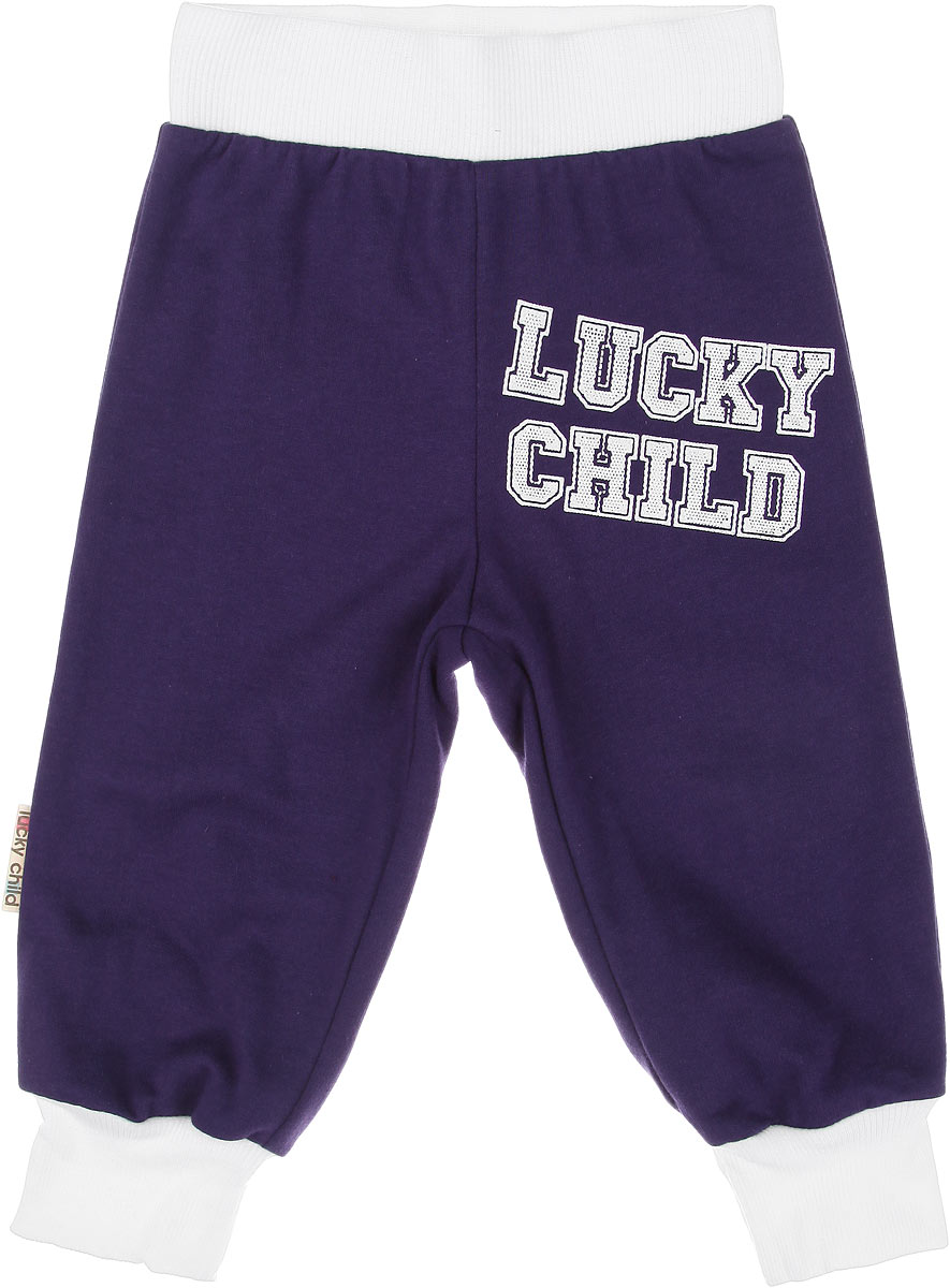 Брюки спортивные детские Lucky Child, цвет: фиолетовый, белый. 8-7. Размер 74/80, 6-9 месяцев