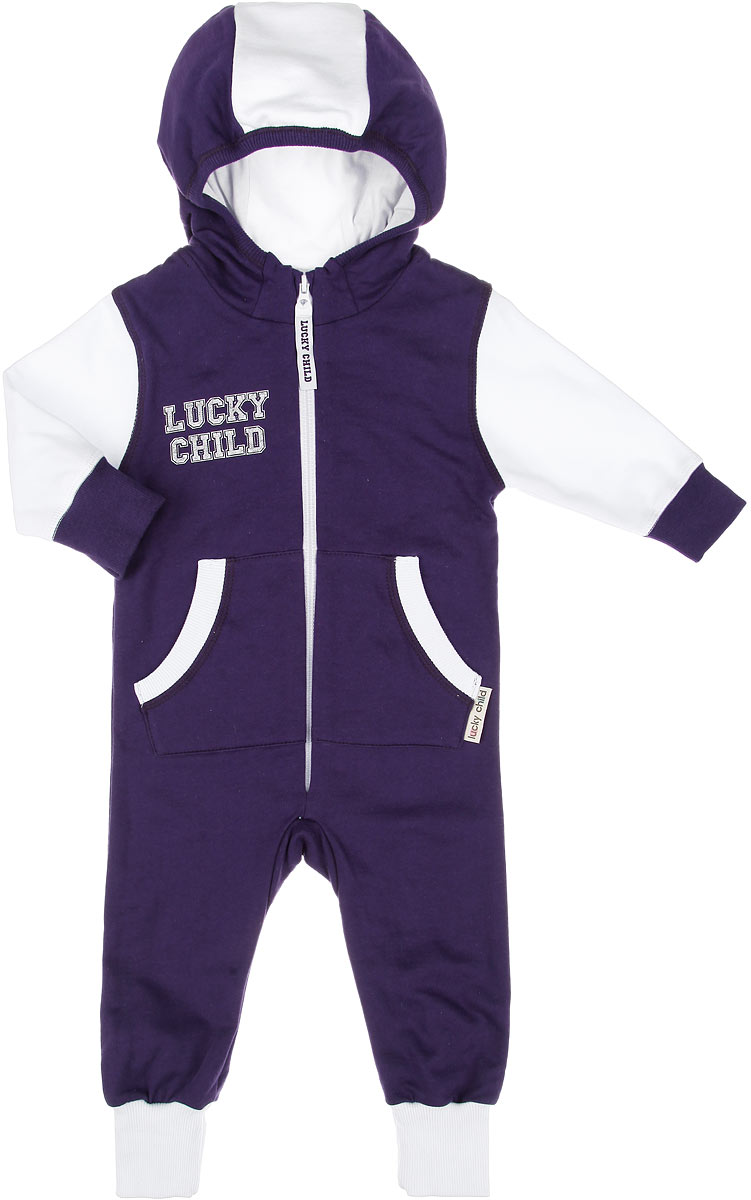 Комбинезон детский Lucky Child, цвет: фиолетовый, белый. 8-3. Размер 74/80, 6-9 месяцев