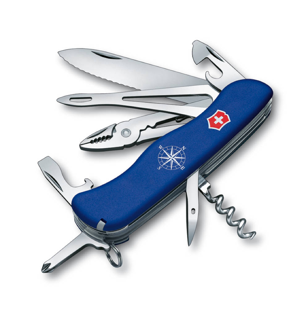 Нож перочинный Victorinox Skipper 0.9093.2WS, цвет: синий0.9093.2WS Нож перочинный Victorinox Skipper 0.9093.2WS, цвет: синий0.9093.2WSПерочинный нож SKIPPER имеет 17 функций: 1. Фиксирующееся лезвие с серейторной заточкой и петлёй для открывания одной рукой 2. Штопор3. Консервный нож с: 4. – Малой отвёрткой 5. Открывалка для бутылок с: 6. – Отвёрткой7. – Инструментом для снятия изоляции8. Шило, кернер9. Кольцо для ключей10. Пинцет11. Зубочистка12. Инструмент для открывания корабельных скоб с:13. – Шилом для заклёпки канатов14. Плоскогубцы с:15. – Кусачками для проводов 16. – Инструментом для обжима проводов17. Крестовая отвёрткаЦвет рукояти: синийВ комплекте: пластиковый чехол и оранжевый шнурок на руку